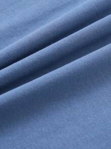 SHEIN Boys 100% Cotton Solid Drop Shoulder Tee - Dusty Blue - View 5