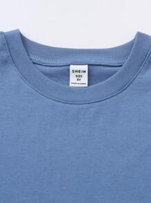 SHEIN Boys 100% Cotton Solid Drop Shoulder Tee - Dusty Blue - View 6