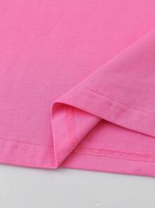 SHEIN Tween Girl Summer Round Neck Short Sleeve Casual Solid Color Drop Shoulder T-Shirt - Pink - View 4