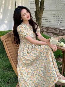 DAZY Allover Floral Print Puff Sleeve Dress - Multicolor - View 5