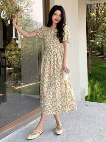 DAZY Allover Floral Print Puff Sleeve Dress - Multicolor - View 7