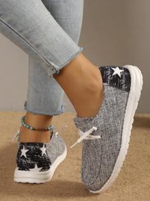 Sporty Sneakers For Women, Star Pattern Lace-up Front Slip On Shoes - Multicolor - View 3