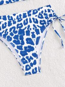 SHEIN Swim 肩上打結比基尼泳裝 - 藍白色 - 查看 5