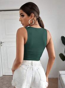 SHEIN EZwear 素色短款背心 - 墨綠色 - 查看 2
