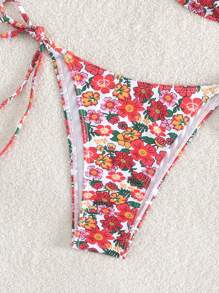 Swim Mod Summer Beach Floral Print Tie Side Bikini Set - Multicolor - View 5