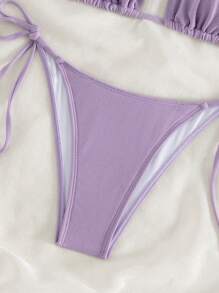 Swim Mod Đồ bơi nữ vải đặc biệt màu tím xuân/hè 2026, quần bikini hai mảnh buộc dây hai bên gợi cảm màu trơn, dây mảnh - Màu tím hoa cà - Xem 5