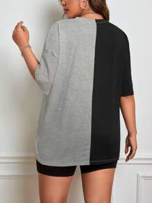 SHEIN EZwear Plus Floral & Skull Print Two Tone Drop Shoulder Tee For Summer - Multicolor - View 2