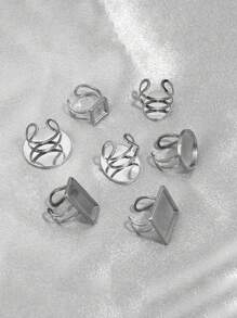 4pcs Stainless Steel Rectangular & Round Ring Bases, Suitable For Women DIY Jewelry Making - Silver - View 2