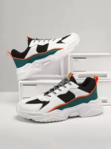 Zapatos deportivos de cordones redondos para hombre, con decoración de letras multicolores y bloque de color, para la escuela - Multicolor - Ver 1