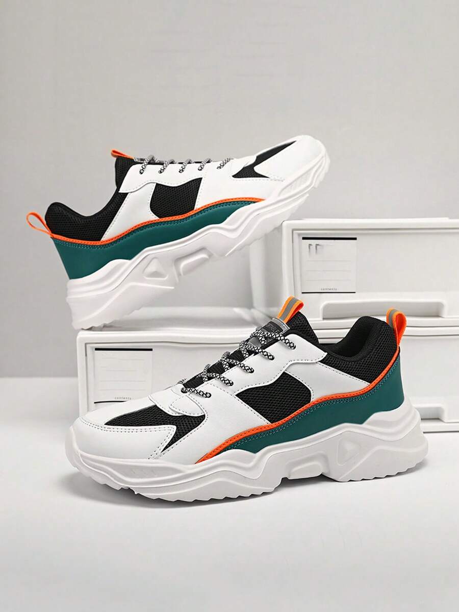 Zapatos deportivos de cordones redondos para hombre, con decoración de letras multicolores y bloque de color, para la escuela - Multicolor - Ver 1
