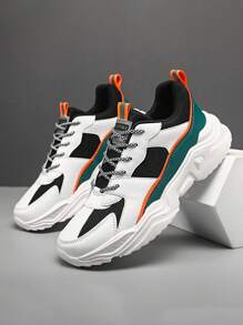Zapatos deportivos de cordones redondos para hombre, con decoración de letras multicolores y bloque de color, para la escuela - Multicolor - Ver 2
