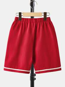 SHEIN Boys Letter Graphic Tee & Drawstring Waist Shorts - Red - View 3
