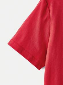 SHEIN Boys Letter Graphic Tee & Drawstring Waist Shorts - Red - View 5