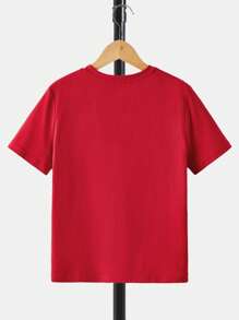 SHEIN Boys Letter Graphic Tee & Drawstring Waist Shorts - Red - View 6