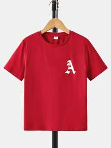 SHEIN Boys Letter Graphic Tee & Drawstring Waist Shorts - Red - View 7