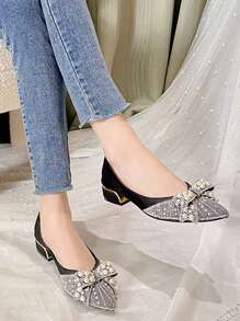 Giày cao gót thời trang dành cho nữ với trang trí hình con bướm và kim cương giả tuyệt đẹp cho các bữa tiệc ngoài trời - màu đen - Xem 2