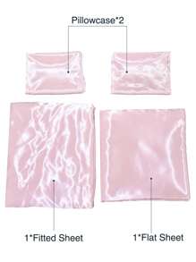 4入組無填充物純緞床單套裝1入組床笠和1入組床單和2入組枕套床上用品全/單人床/大號床/特大號床 - 粉色 - 查看 4