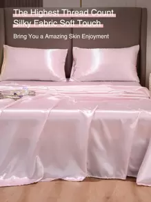 4入組無填充物純緞床單套裝1入組床笠和1入組床單和2入組枕套床上用品全/單人床/大號床/特大號床 - 粉色 - 查看 6