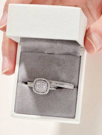 AIHUASI 2pcs/Set Novelty 925 Sterling Silver Wedding Engagement Ring Bridal Set Jewelry For Her Round Cut High Grade Cubic Zirconia Fine Jewelry Valentines Gift