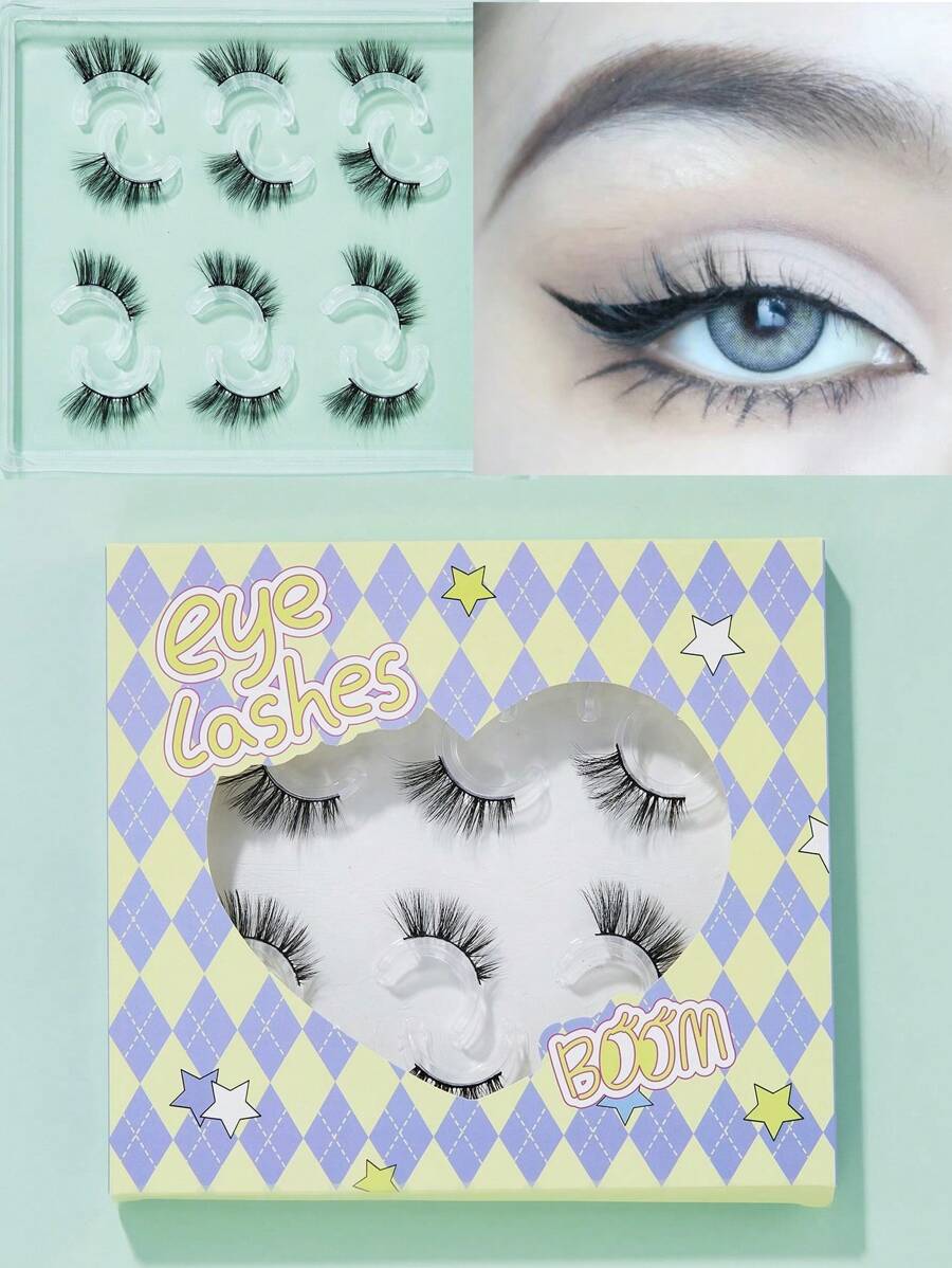 6pairs/Set Crossed Criss-Cross Natural False Eyelashes For Professional Makeup, Daily Wear, Extension Length From 0.5mm To 1.4mm Strip Lashes,Lashes,Eyelashes,Fake Lashes - Black - View 1