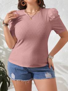 SHEIN Clasi Plus Puff Sleeve Tee - Dusty Pink - View 7
