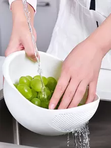 1pc Plastic Rice Washing Drain Basket - White - View 2