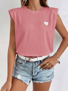 SHEIN Frenchy 愛心圖案墊肩背心上衣 - 淺粉色 - 查看 4