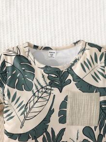 SHEIN Young Boy Tropical Print Tee & Shorts - Apricot - View 6
