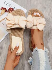 蝴蝶結裝飾涼拖 - 米色 - 查看 3