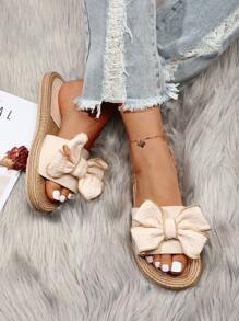 蝴蝶結裝飾涼拖 - 米色 - 查看 6