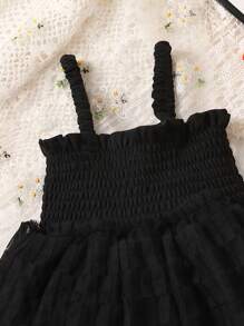 SHEIN Baby Solid Mesh Overlay Cami Dress - Black - View 3