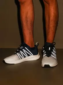 Men's Two Tone Reflective Lace-up Front Breathable Mesh Running Shoes - Black and White - View 8