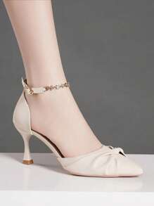 Giày cao gót nữ khoét rỗng, mũi nhọn, kiểu dáng slip-on, quai đơn, đính đá lấp lánh, thanh lịch. - Màu be - Xem 5