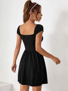 SHEIN EZwear 雞心領口前打結A字連衣裙 - 黑色 - 查看 2