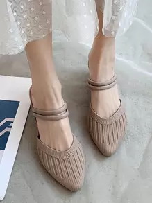elegante Zapatos para textura en relieve de punta dos manera Zapatos de salón con cuña - Caqui - Ver 3