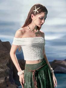 ROMWE Fairycore Áo nữ Textured màu trơn Giải trí - trắng - Xem 4