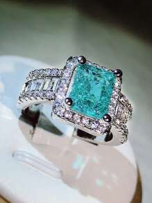 1 pieza anillo de decoración de diamantes de imitación de lujo para mujer para decoración diaria joyería de cobre - Multicolor - Ver 4