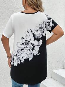EMERY ROSE Áo thun Plus size Hội Chữ thập Hoa Giải trí - Đen và trắng - Xem 2