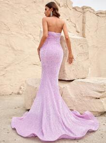 Mermaid Hem Sequin Tube Formal Dress - Mauve Purple - View 3