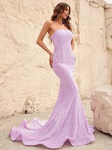 Mermaid Hem Sequin Tube Formal Dress - Mauve Purple - View 5