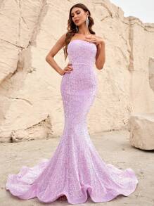 Mermaid Hem Sequin Tube Formal Dress - Mauve Purple - View 7