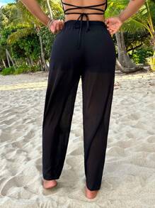 SHEIN SXY Quần nữ Dây kéo màu trơn Giải trí - màu đen - Xem 2
