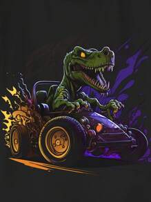 Tween Boy Snug Fit Dinosaur Racecar Short Sleeve Shorts Pajama Set - Black - View 4