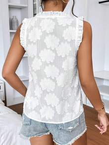 SHEIN Privé Frill Trim Tie Neck Sleeveless Blouse - White - View 2