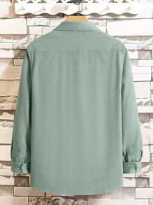 Manfinity Homme Men Letter Embroidery Button Front Corduroy Shirt Without Tee - Green - View 2