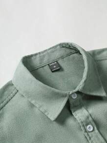 Manfinity Homme Men Letter Embroidery Button Front Corduroy Shirt Without Tee - Green - View 3