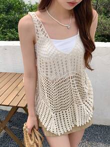 DAZY Top tank unicolor bajo asimétrico de croché - Beis - Ver 13