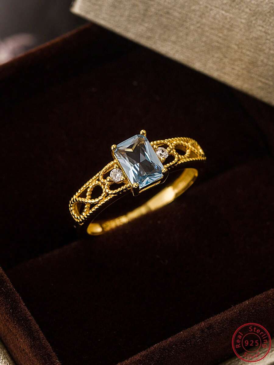 1pc Fashion Cubic Zirconia & Infinity Symbol Decor Silver Ring For Women For Party - Gold - View 1