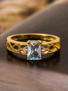 1pc Fashion Cubic Zirconia & Infinity Symbol Decor Silver Ring For Women For Party - Gold - View 3