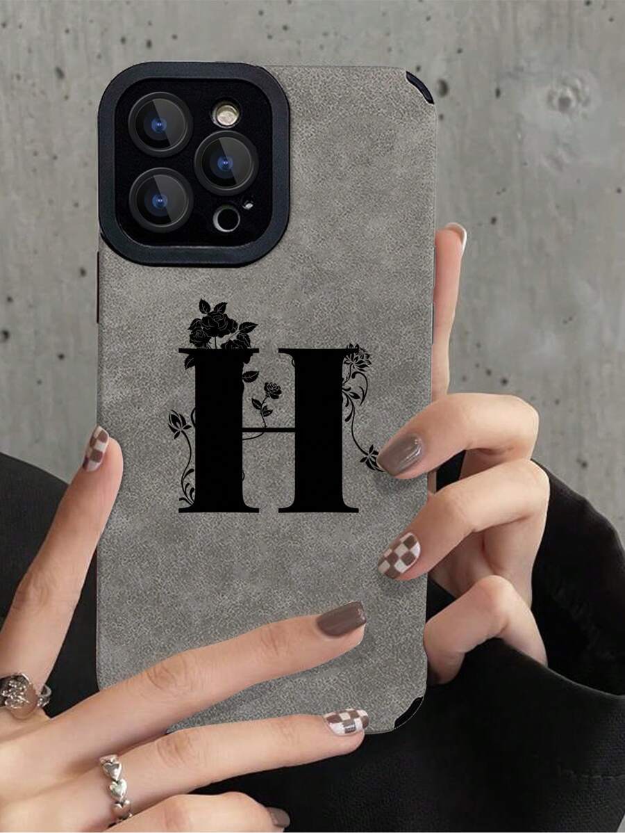 Letter Graphic Anti-fall Phone Case - Grey - View 1